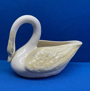 Vintage Belleek Green Mark China Swan Small Creamer Dish Vase 5.75" Long - Picture 1 of 4