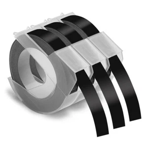 3x Schriftband Kompatibel Dymo Prägeband 9mm 3m Schwarz Omega Beschriftungsgerät - Bild 1 von 8