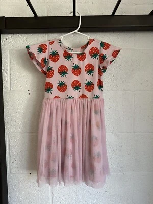 EUC HANNA ANDERSSON клубничный тюль оверлей платье SZ 110 США 5 розовый короткий рукав - Изображение 1 из 4