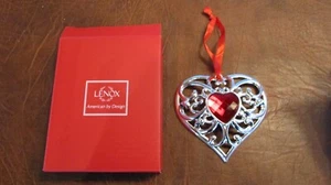 Lenox Bejeweled Heart Ornament Red Gem Silverplate - Picture 1 of 7