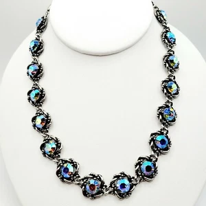 Coro Blue AB Rhinestone Choker Necklace Silver Tone Signed & Peardrop (Video) - Picture 1 of 9