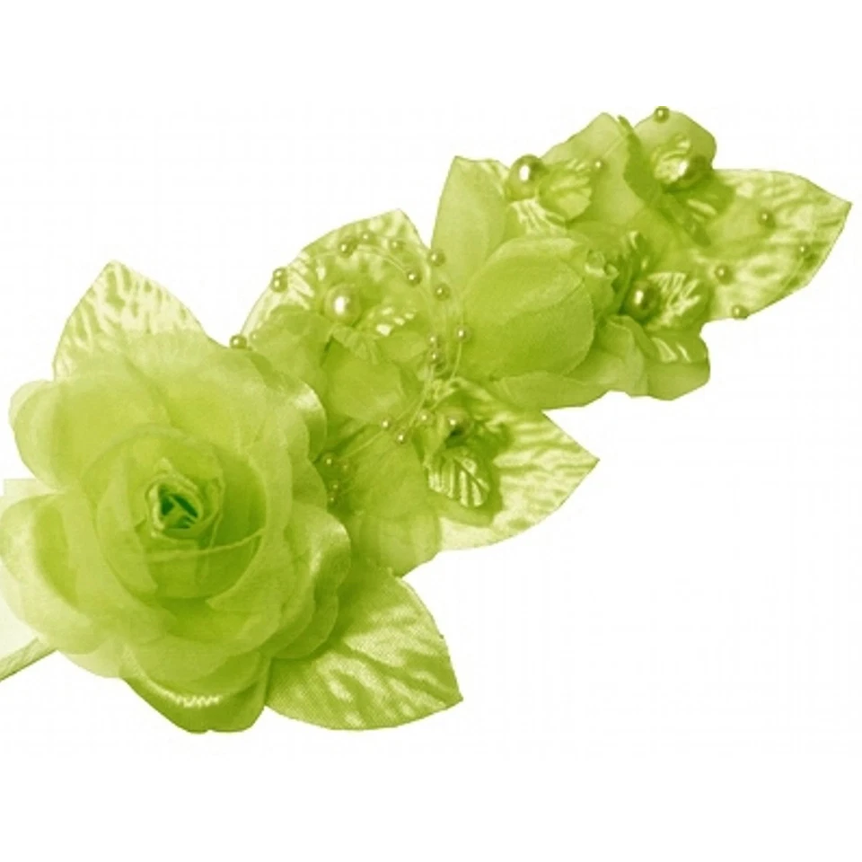 3 apple green Silk Pearl & organza flower  Corsages 5"x 2.5 with pearl pin - Image 1 of 1