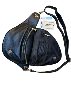 Black CROSSBODY GENUINE ITALIAN Leather Bag Shoulder Purse ITALY BARUCHENI NEW - Picture 1 of 10