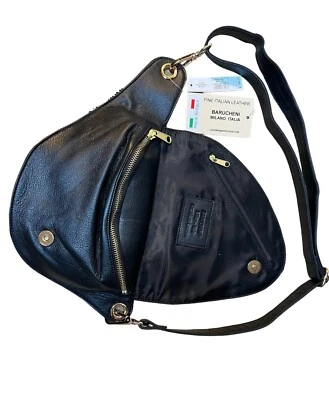 Bolso Bandolera Negro ITALIANO GENUINO Cuero Cartera de Hombro ITALIA BARUCHENI NUEVO Foto 1 de 4