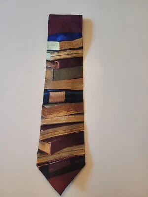 Corbata apilada estilo RM Ralph Marlin para hombre 100 % seda libros borgoña 1998 Foto 1 de 3