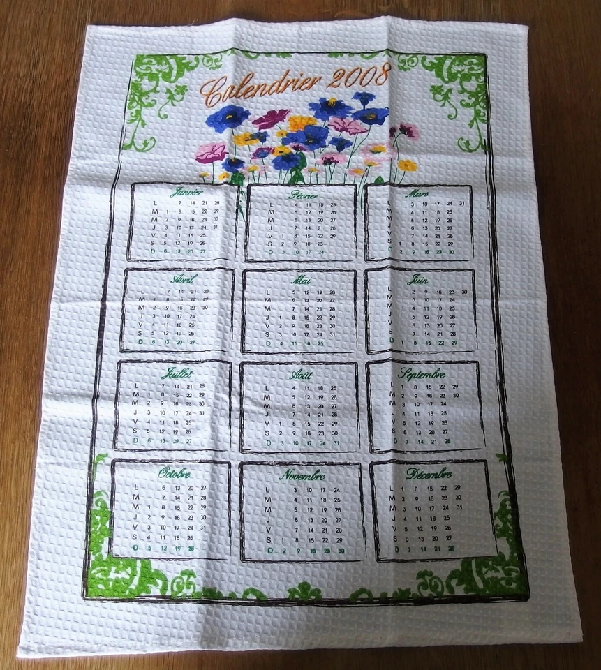 torchon calendrier année 2008 - Photo 1/4