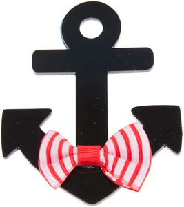 Cute ANCHOR Anker Bow Maritim Schleife Vintage BROSCHE Rockabilly Schwarz - Bild 1 von 2