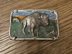 Siskiyou Gürtelschnalle Buffalo Bison 1984 Zinn U-29 Farbe Intarsien USA Vintage  - Bild 1 von 5