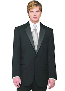 Sizes 35-64. Long 7-Piece Tuxedo Package w/Flat Front Pants, Platinum Vest & Tie - Picture 1 of 6