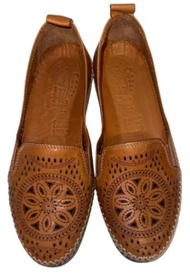 Spring Step Women Shoes Sz 37 Ingrid Camel Brown Perforated Leather Loafers Boho - Picture 1 of 11