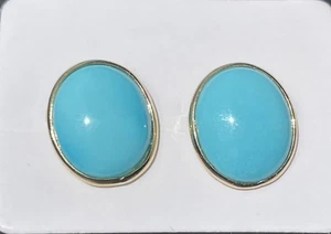 Pendientes Óvalos Turquesa Natural Sleeping Beauty de Oro Amarillo 18kt AAA - Imagen 1 de 4