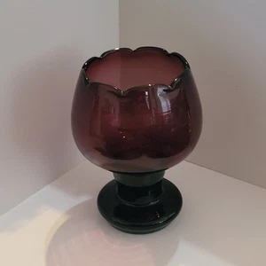7.25" Blenko Stunning Amethyst Ruffled Handblown Glass Vase R2 - Picture 1 of 12