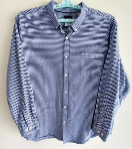 BASIC EDITIONS Mens 3XLT Tall Mens Navy Check Button-down Long-sleeve Shirt - Picture 1 of 8