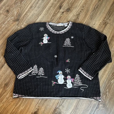 Alfred Dunner черный Рождество снеговик ворота с длинным рукавом свитер XXL - Изображение 1 из 4