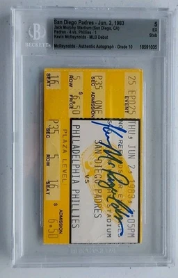KEVIN McREYNOLDS SAN DIEGO PADRES AUTOGRAPHED MLB DEBUT TICKET STUB 6/2/1983 - Image 1 of 4