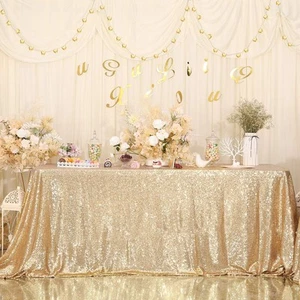 60" x 102" Light Gold Sequin Tablecloth Rectangle Sparkle Table Cover for Wed... - Picture 1 of 6