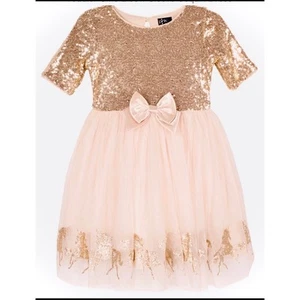 Zunie Girls’ Fit’ n Flare Whimsical Unicorn Dress Size: 5 Peach/Gold - Picture 1 of 6