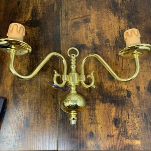 Vintage Messing Wandleuchte Lampe mit 2 Armen Wandleuchter tropfende Kerze - Bild 1 von 6