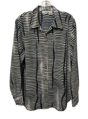 Blusa Camisa De Colección Le Caviar Tostada Rayas Con Botones Cuello LS Para Mujer Talla M Foto 1 de 4