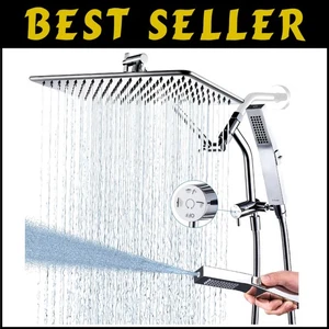 14-Inch All Metal Rain Shower Head with Handheld Power Wash Chrome Finish - Picture 1 of 8