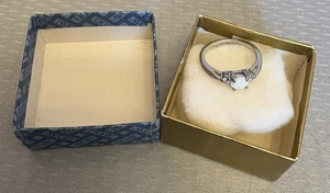 Vintage Avon Sterling Silver Opal Ring Rhinestone Accents Size 8 in box - Picture 1 of 7