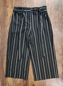 Apt 9 Women's Black Striped Belted Wide Leg Crop Paperbag Pants Sz M. Waist:31in - Picture 1 of 2