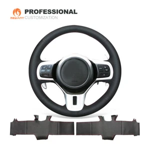 Black Leather Car Steering Wheel Cover for Mitsubishi Lancer Evolution 10 X - Imagen 1 de 7