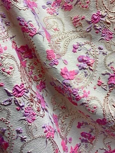 FUCHSIA PINK GOLD Floral Paisley Brocade Fabric (60 in.) Sold By The Yard - Picture 1 of 2