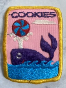 Vintage '80s Girl Scout Cookies Purple Whale Patch with Ball 2x2-3/4in - Picture 1 of 3