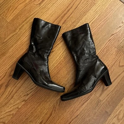 La Canadienne Mujer 7 Botas Negro Charol 19168 Cremallera Media Pantorrilla Puntera Cuadrada Foto 1 de 4