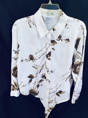 Cali Cali Cali Mujer Floral XL Botón Abajo Corbata Frontal Lino Top Mangas 3/4” Foto 1 de 4