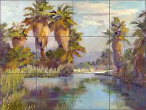 Piastrella murale backsplash ceramica Oleson palma tropicale paesaggio arte RW-NO001 - Foto 1 di 1