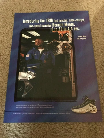 Vintage 1996 HERMAN MOORE REEBOK Poster Print Ad Bump N Run Shoes DETROIT LIONS Cover