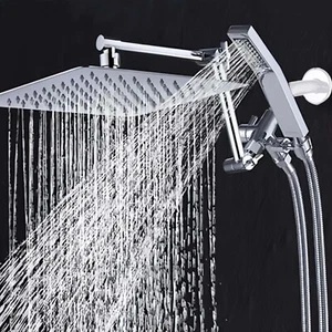 Chrome All Metal 10 in Rainfall Shower Head Combo With Handheld Shower Diverter - Picture 1 of 9