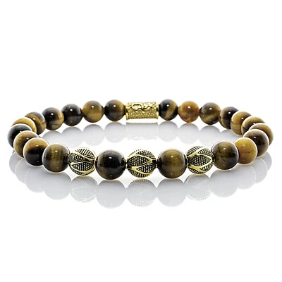 Tigerauge 925 Sterling Silber Armband Bracelet Perlenarmband Kugel 8mm 18k Gold - Bild 1 von 4