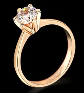Solitaire Engagement Ring Zircon Rose Gold Plated Choose Size 5.5, 6, 6.5. 7.5 - Picture 1 of 6