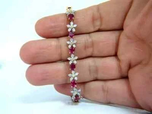 Tennis Link Bracelet 14k 2-Tone Gold Plated 8 Ct Oval Cut Simulated Red Ruby - Picture 1 of 5