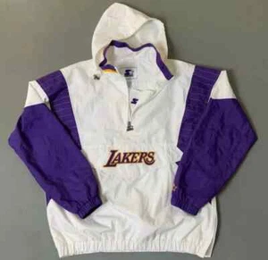 NEW Lakers Starter Hooded Half Zip Pull Over Jacket White - Medium NWT - Picture 1 of 12