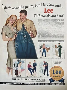 1947 Vintage Lee clothing print ad. Post World War ll, 1947 models are here. - Picture 1 of 1