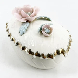Vintage Arnart Creation Japan Porcelain Trinket Dresser Box Applied Flowers Gild - Picture 1 of 10