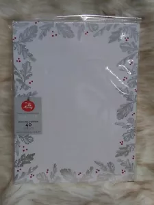 Silver Holly Leaf Stationery Scrapbook Christmas 8.5x11" Paper Pack of 40 Sheets - Picture 1 of 3