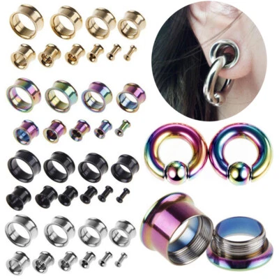 2X Flesh Tunnel Schraub Stahl Plug + 2X CBR BCR Klemmring Ohr Piercing Expander - Bild 1 von 4