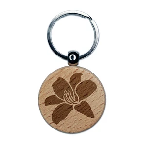 Tageslilie Lilie Blume graviert Holz Rund Schlüsselanhänger Etikett Charm - Bild 1 von 6
