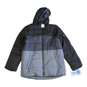 NEW Whales Tail Color Block Hooded Puffer Coat Grey Black Boy's 18 - Picture 1 of 4