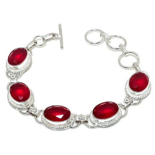 VALENTINO Bracciale gioiello in argento sterling 925 fatto a mano con pietre preziose granato rosso misura 7 8''