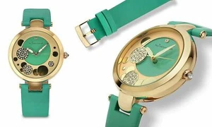 NEW Jeanneret 1431-GNYG Women's Austen Austrian Crystal Green Leather Gold Watch - Picture 1 of 1
