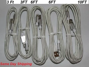 For iPhone 7 8 11 12 + Plus XR Xs Max 3/6/10FT Braided USB Charger (5) Cables   - Picture 1 of 5