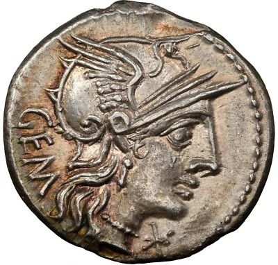 M. Aburio Gémino (132 aC), NGC Elección AU, República Romana AR Denario Foto 1 de 4