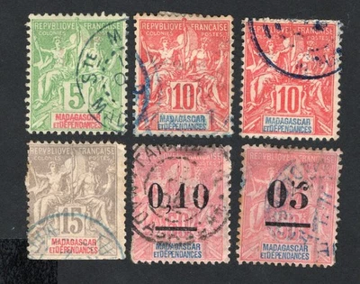 Sellos de Madagascar 1900-1902 Mi#43-45+49+54 usados CV=20$ Foto 1 de 2