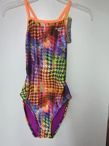 The Finals One Piece Open Back Swimsuit Multi Color Foil Wing Back Size 30/XXS - Picture 1 of 5